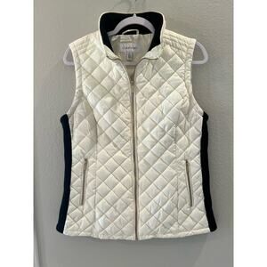 Calvin Klein Women's Cream Black Puffer Quilted Zip Full Front Vest Size M
